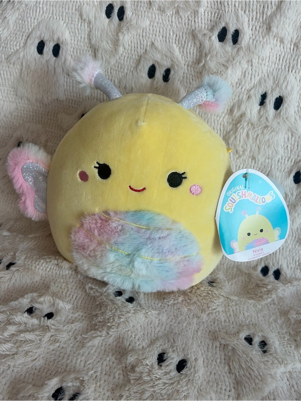 Squishmallows 8” Nixie Yellow Butterfly Insect Fuzzy Rainbow Belly Plush